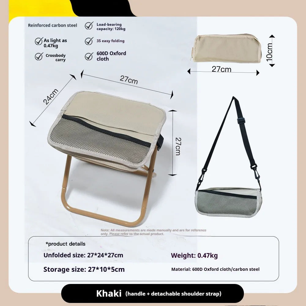 Oxford cloth foldable camp stool in pencil box design showing black colour option