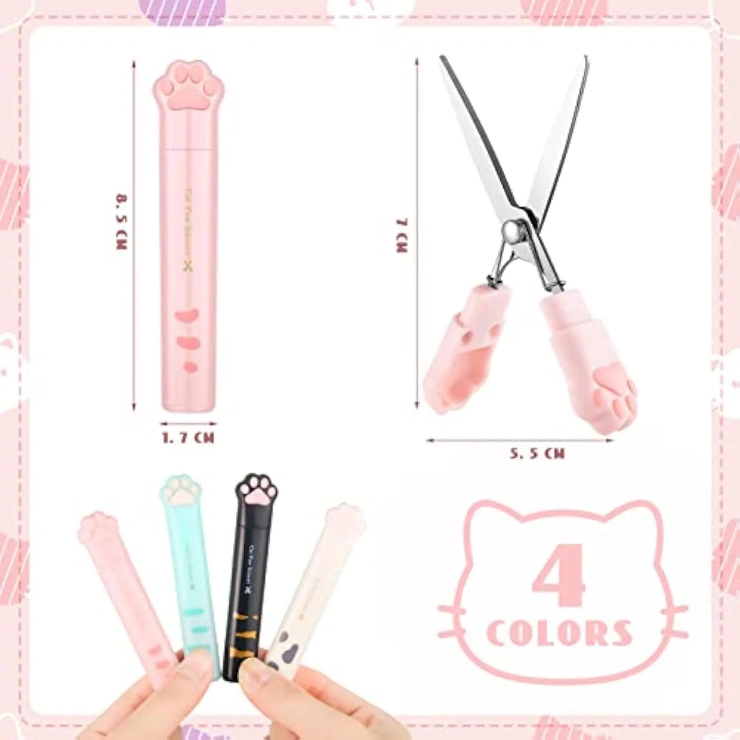 Cat paw mini folding safety scissors showing folded position with stainless steel blades and decorative handle