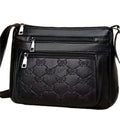Butterfly black PU horizontal square crossbody bag with sewing thread details and slit pocket