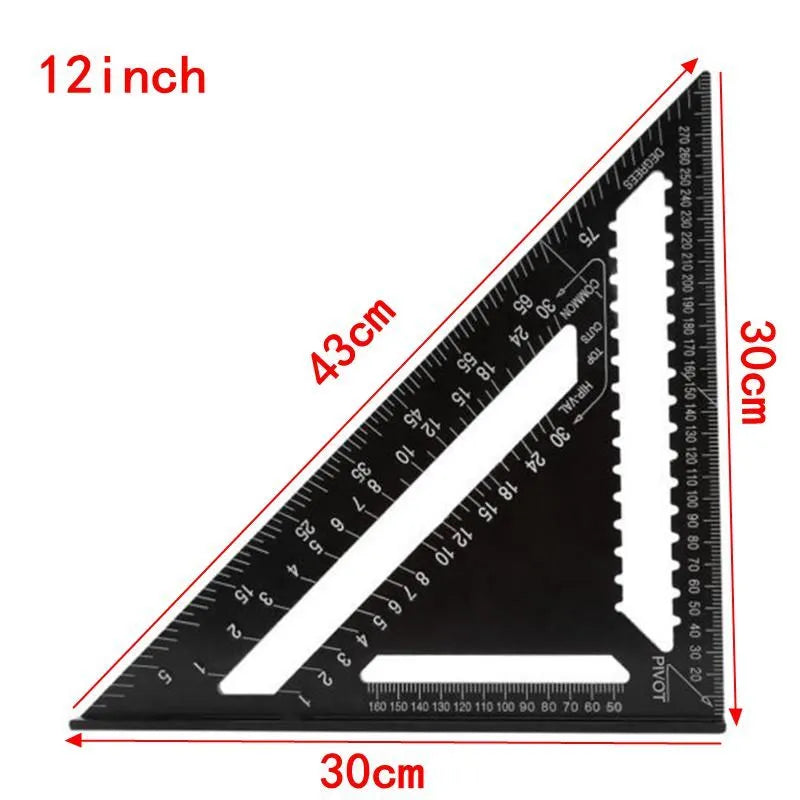 Black oxidation aluminium triangle ruler square showing metric scale for precision drawing and woodworking