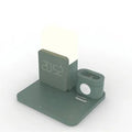 3-in-1 wireless charging stand in black showing slots for smartphone, smartwatch and earbuds case