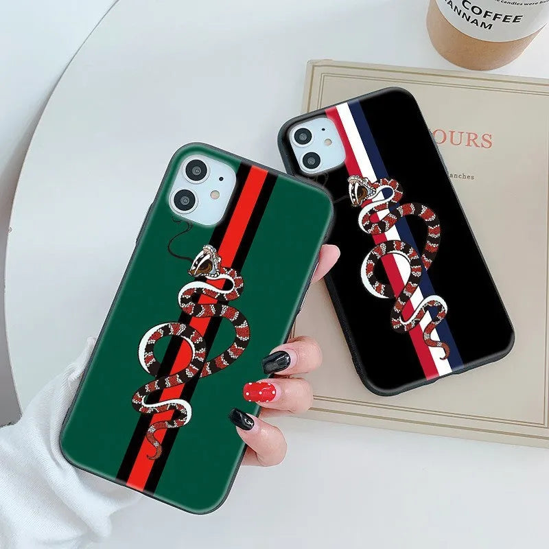 Frosted Mobile Phone Case Soft Silicone UV Painting Cartoon Snake Design Compatible with iPhone 6/6s to 13 Pro Max Black Back Cover TPU