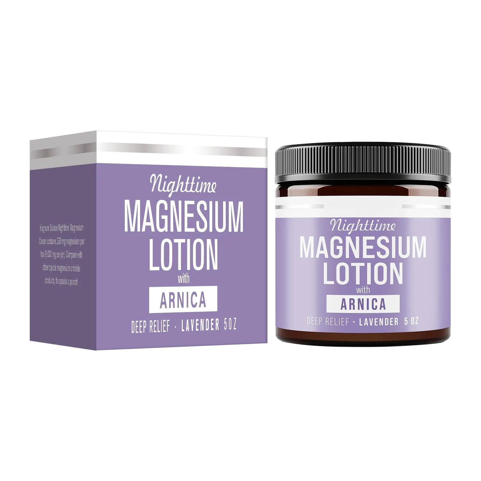 Square jar of magnesium body butter cream 150ml with shea butter and arnica extract