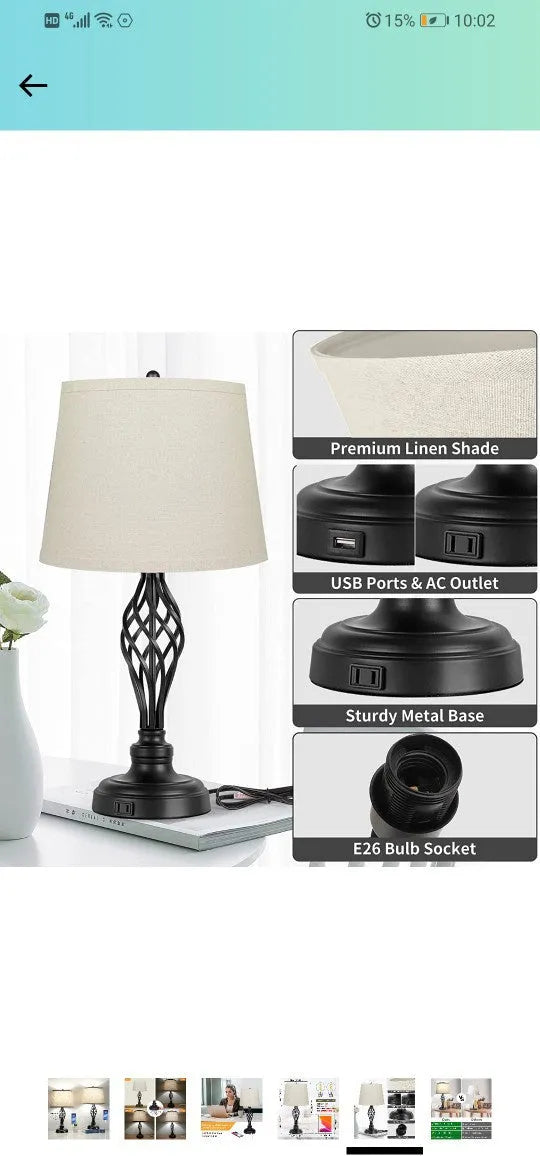 European-style alloy USB table lamp with touch sensor control for dimmable cold and warm light