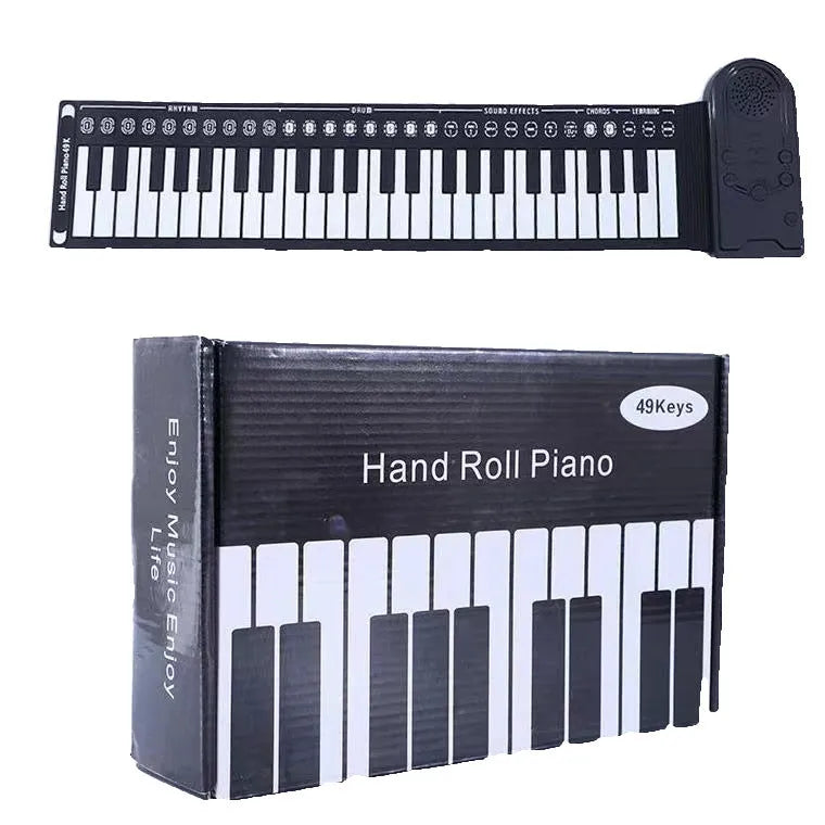 49 key portable folding electronic keyboard in pearl white with silicone keyboard surface and built-in speaker