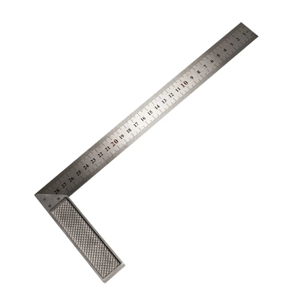 Red metal combination angle ruler with 7-inch length showing English and metric measurement scales