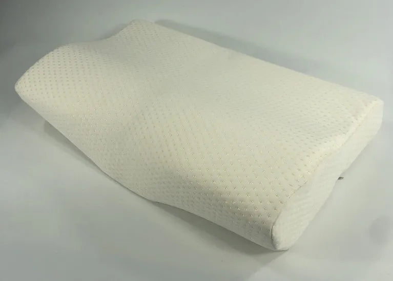 Blue memory cotton butterfly cervical pillow with polyester cover on a bed