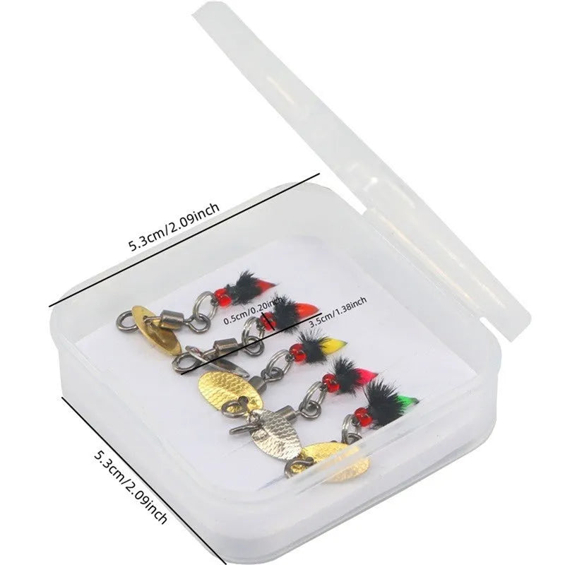 Bionic poisonous mosquito hook 5 pieces fishing set with multicolor spinning sequins and feather dressing