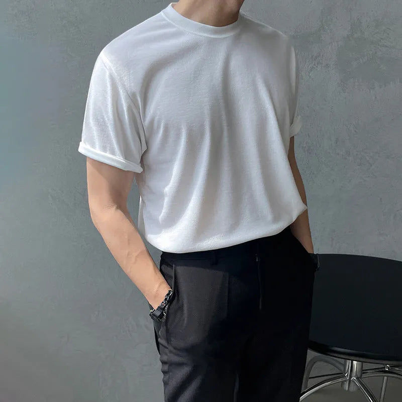 Men's slim-fit cotton t-shirt in white and black colours with half sleeves