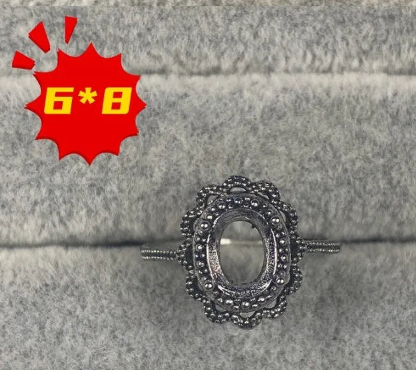 Oval open mouth ring with five-pointed star ornament on 6x8mm stone, Korean style copper jewellery