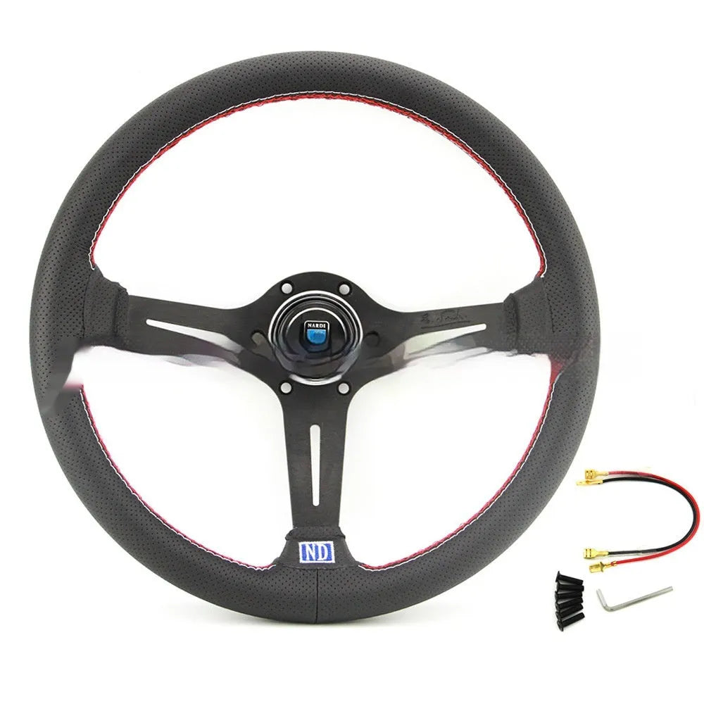 BMW steering wheel with leather surface and middle concave design, silver black colour