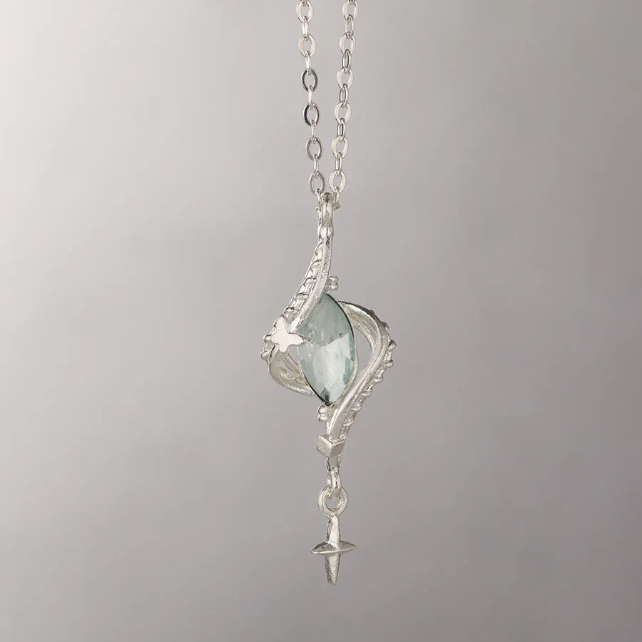 Hollow out creative pendant necklace with Mori style winding detail on alloy cross chain, unisex, 41-50cm perimeter