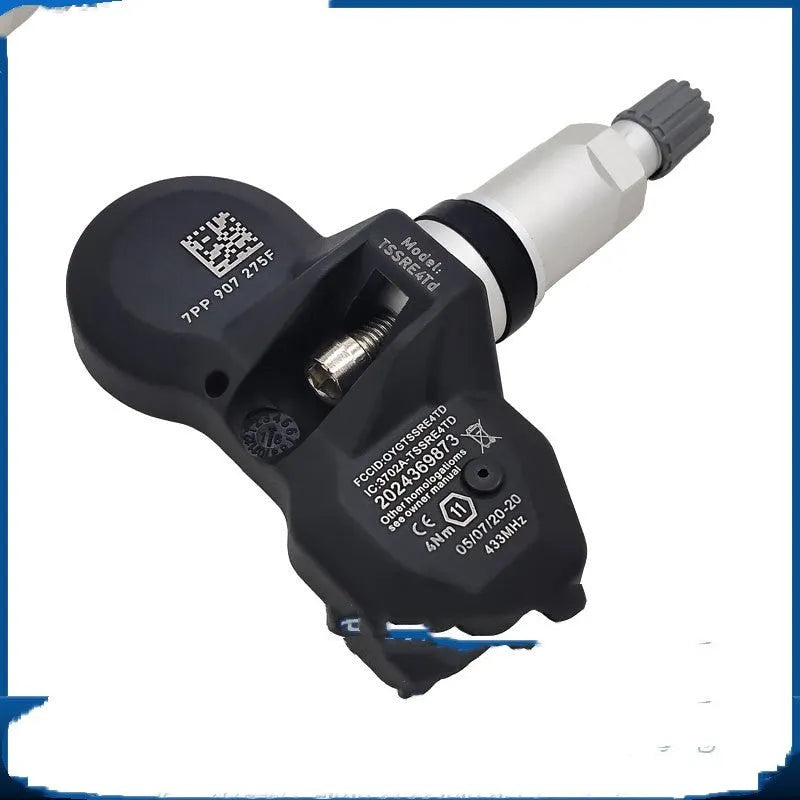 Black tyre pressure monitor for Audi cars with wireless valve-mounted sensor design