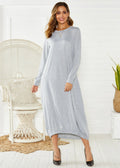Black lantern dress with lace-up crew neck and loose long silhouette on a hanger.