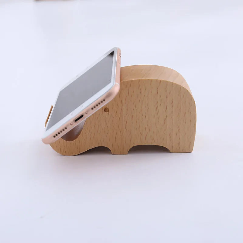 Beech wood mobile phone holder with resin animal design and coin slot