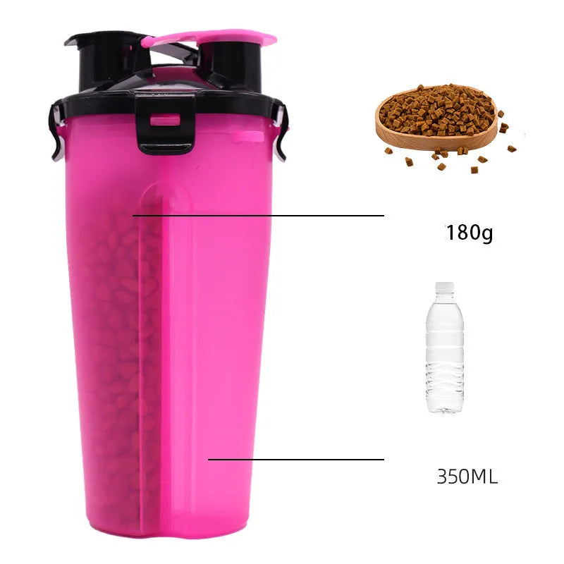 2-in-1 portable pet water and food cup in white, 350ml capacity, made from PP plastic