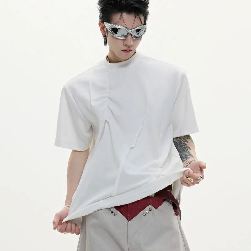 Men's loose cotton T-shirt with asymmetric stitching in black, grey or white colours