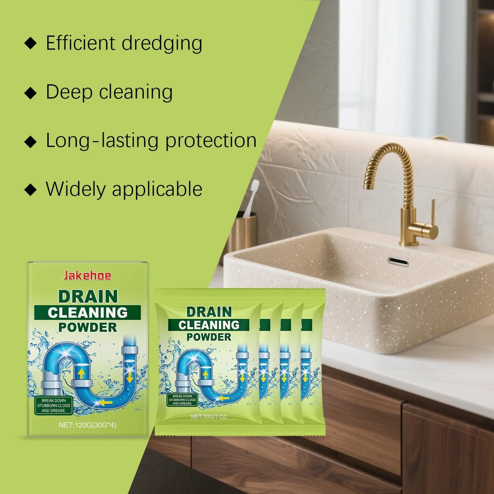 120g tub of drain cleaning powder for unblocking sinks and showers