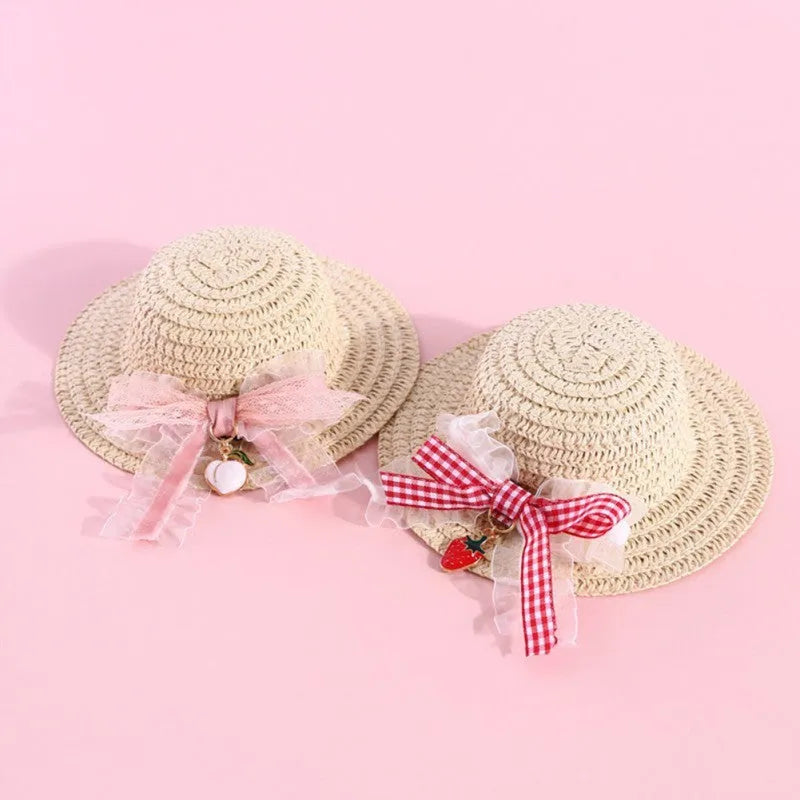 Handmade paper pet hat with adjustable bowknot shown in cartoon style for dogs and cats