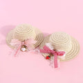 Handmade paper pet hat with adjustable bowknot shown in cartoon style for dogs and cats