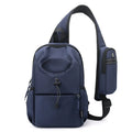Oxford cloth waterproof shoulder chest bag for men in black with stitching detail