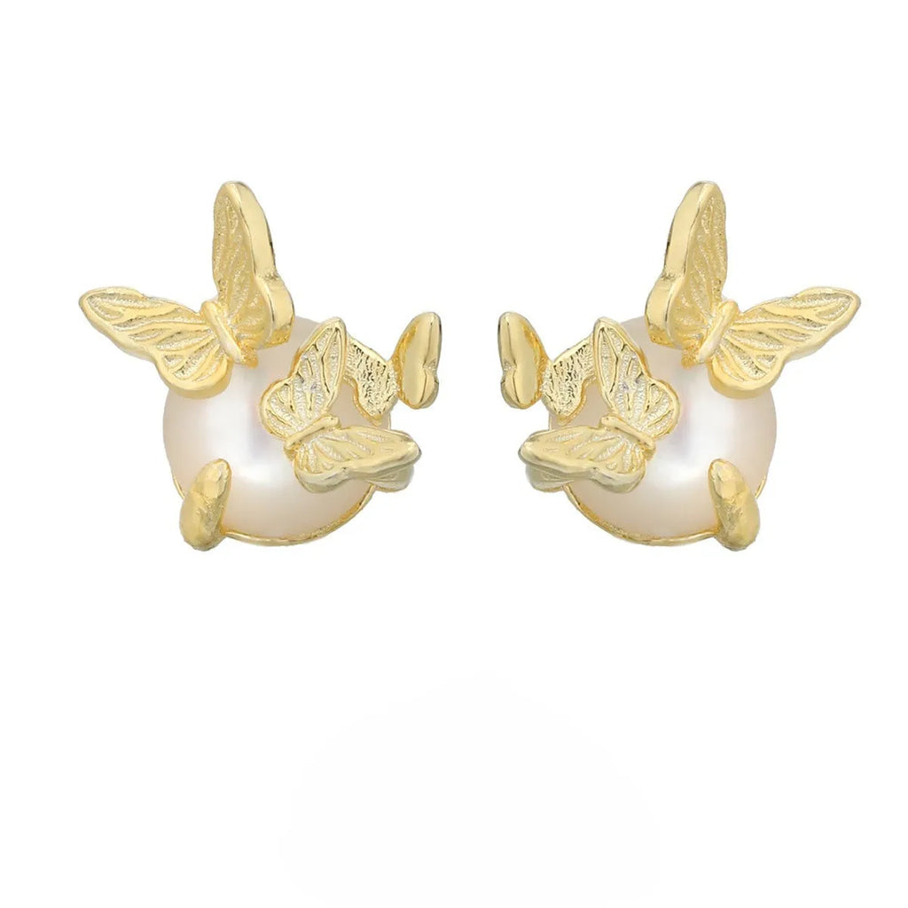 Butterfly ear studs in gold or white gold finish on 925 silver with animal zodiac design