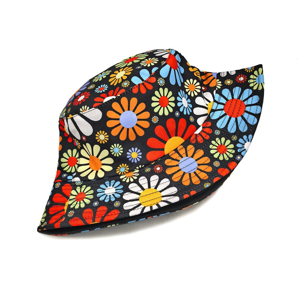 Colourful floral pattern polyester bucket hat with dome crown design
