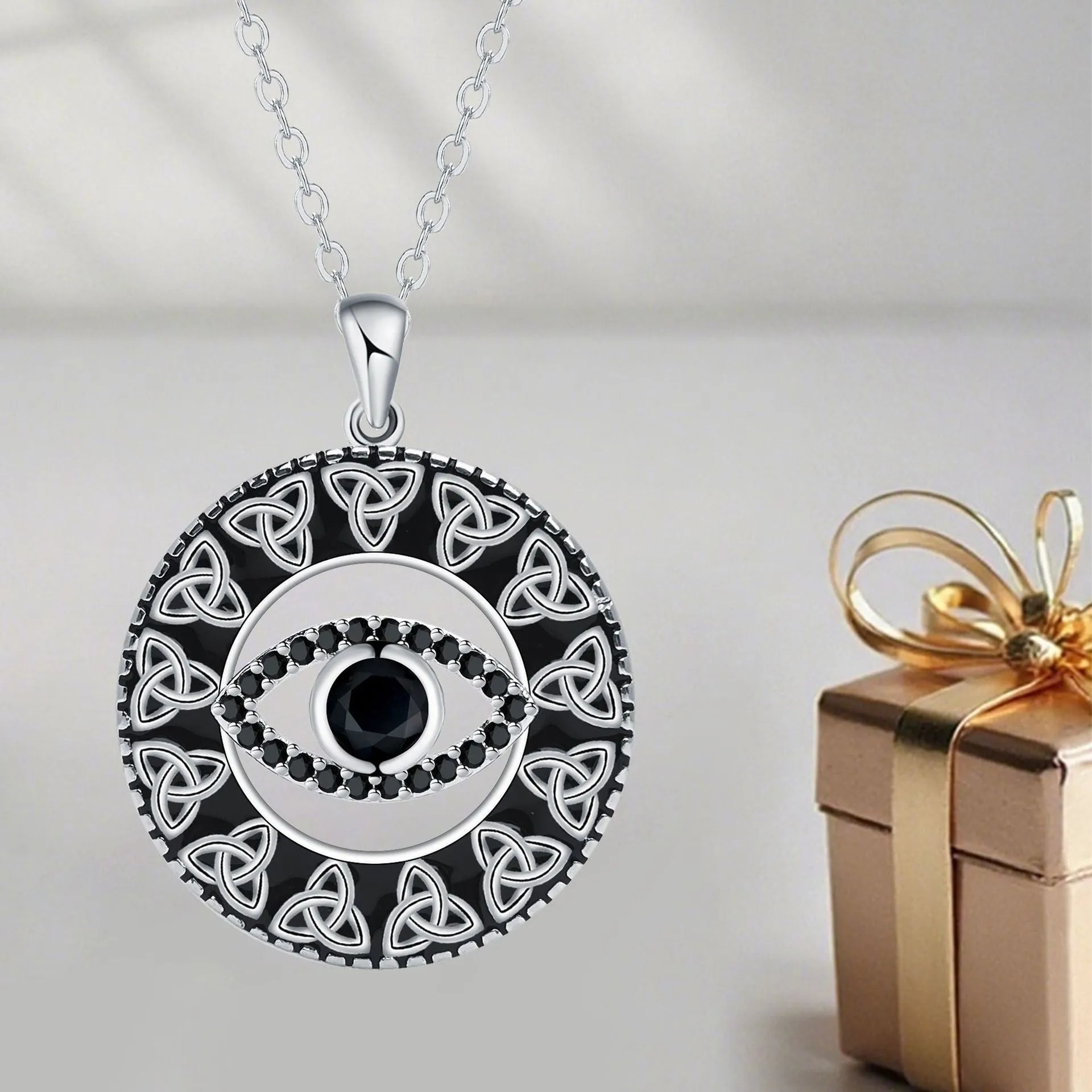 Copper devil's eye pendant necklace on cross chain electroplated finish women's light luxury jewellery