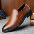 Men's black low top slip-on business casual leather shoes with rubber sole