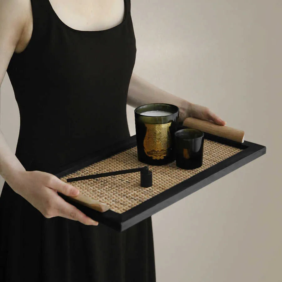 Pine wood dining tray with compartments, shown in large and small size options.