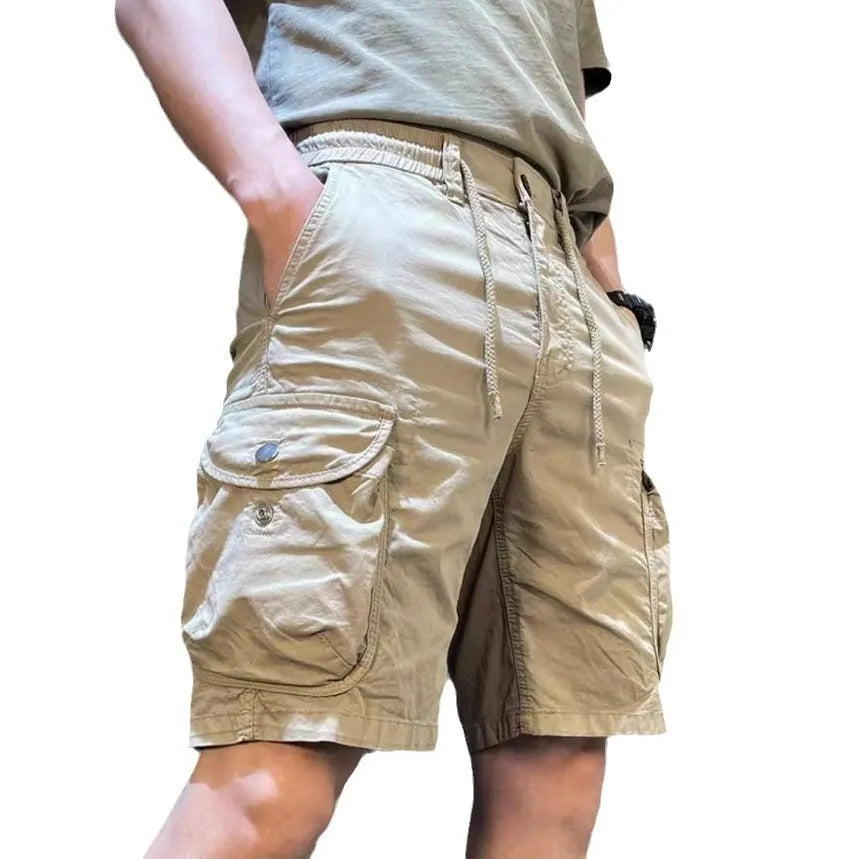 Korean-style loose straight overalls pants with multiple pockets in black, grey, green or khaki colours