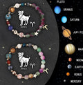 Set of two natural stone beaded bracelets showcasing designs for the twelve zodiac signs.