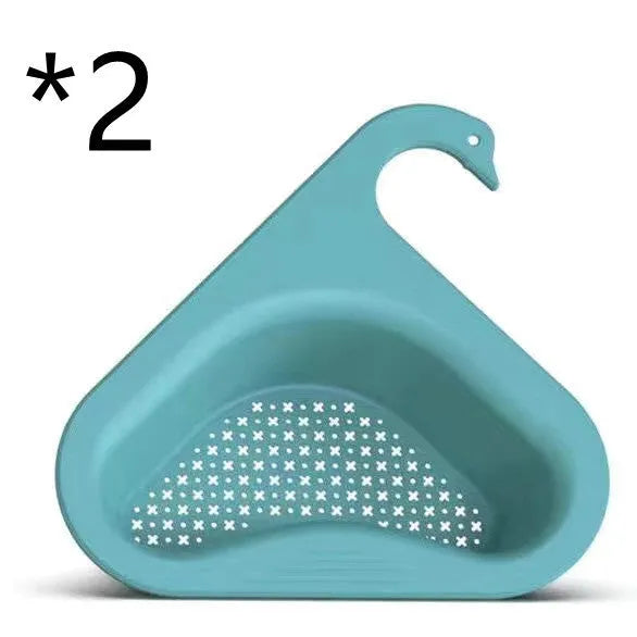 Blue plastic kitchen sink hanging swan drain basket for fruit and vegetable waste, dry-and-wet separation design
