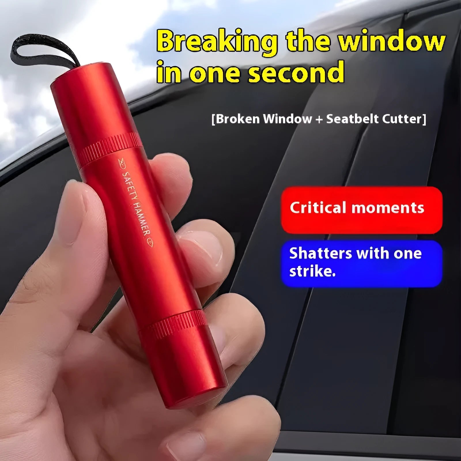 Car safety life hammer window breaking machine in black and red made from ABS material for emergency escape