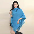 Women's triangular plush shawl cape with tassel trim in cashmere-acrylic blend fabric