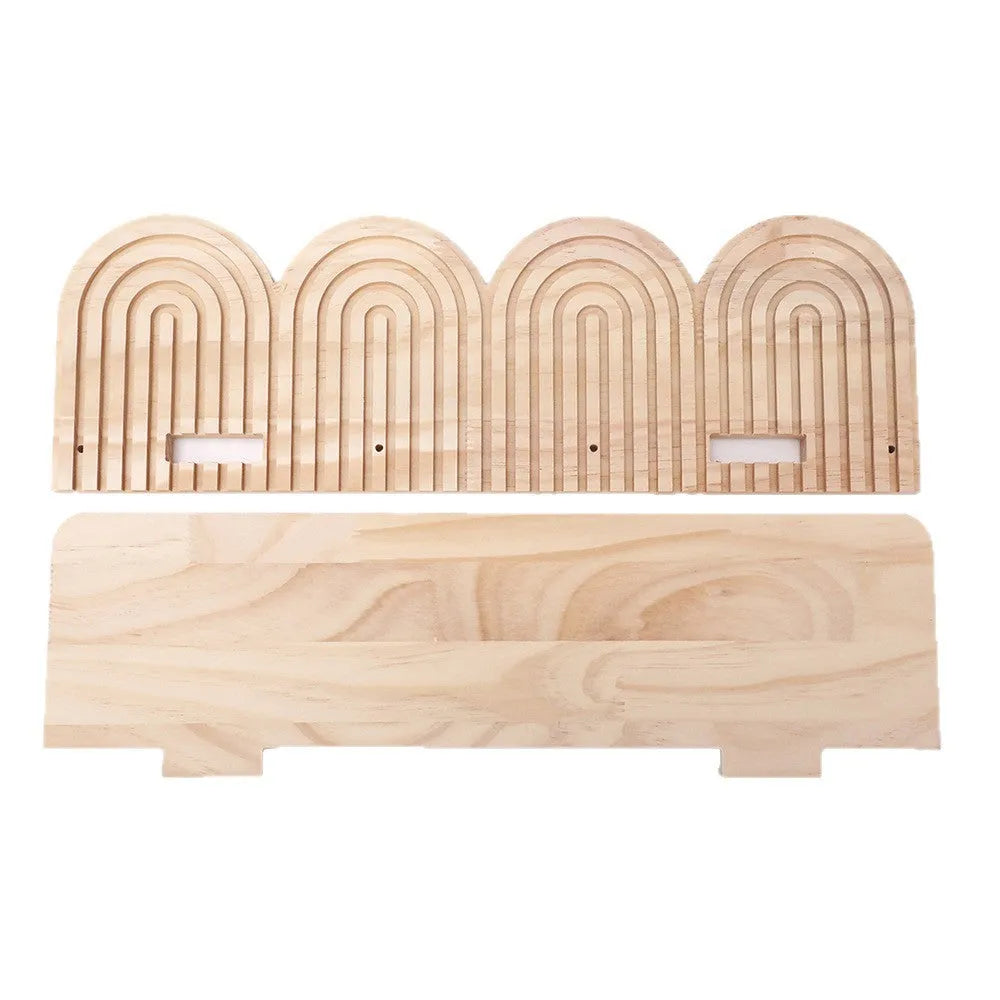 Multi-layer solid wood wall flower pot storage rack hanging on a white wall with indoor plants