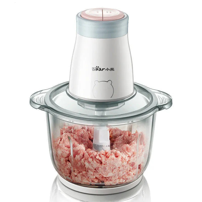 2L glass bowl electric vegetable chopper blender with stainless steel interface and blade assembly
