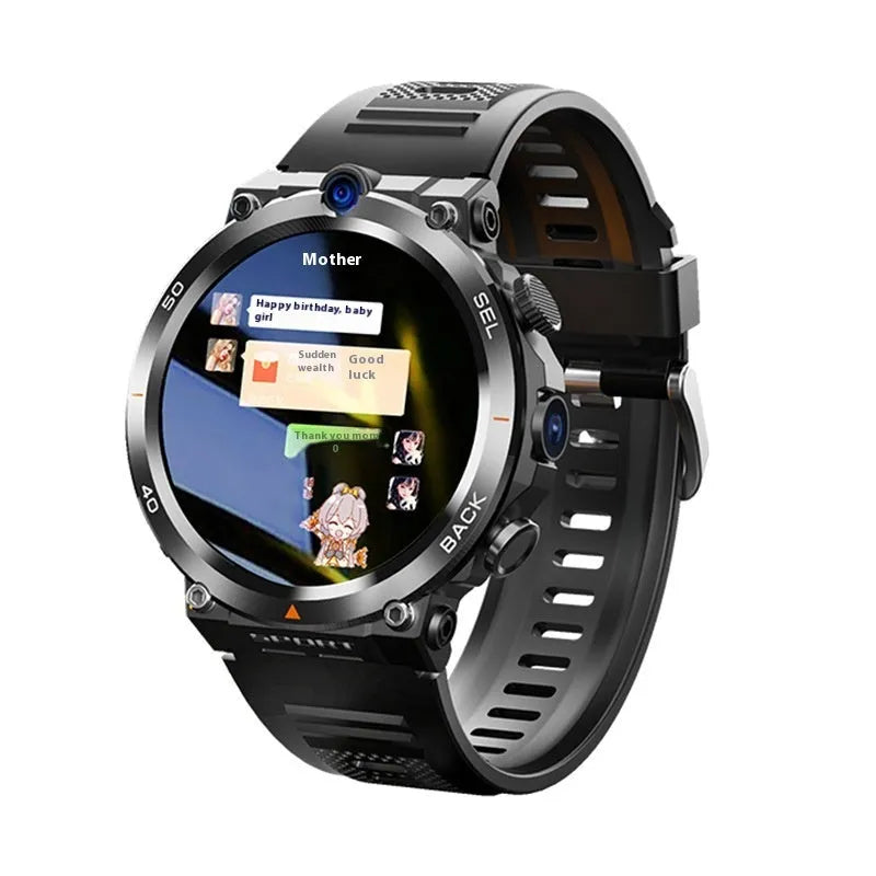 Multi functional sports smartwatch with dual cameras and GPS positioning on display