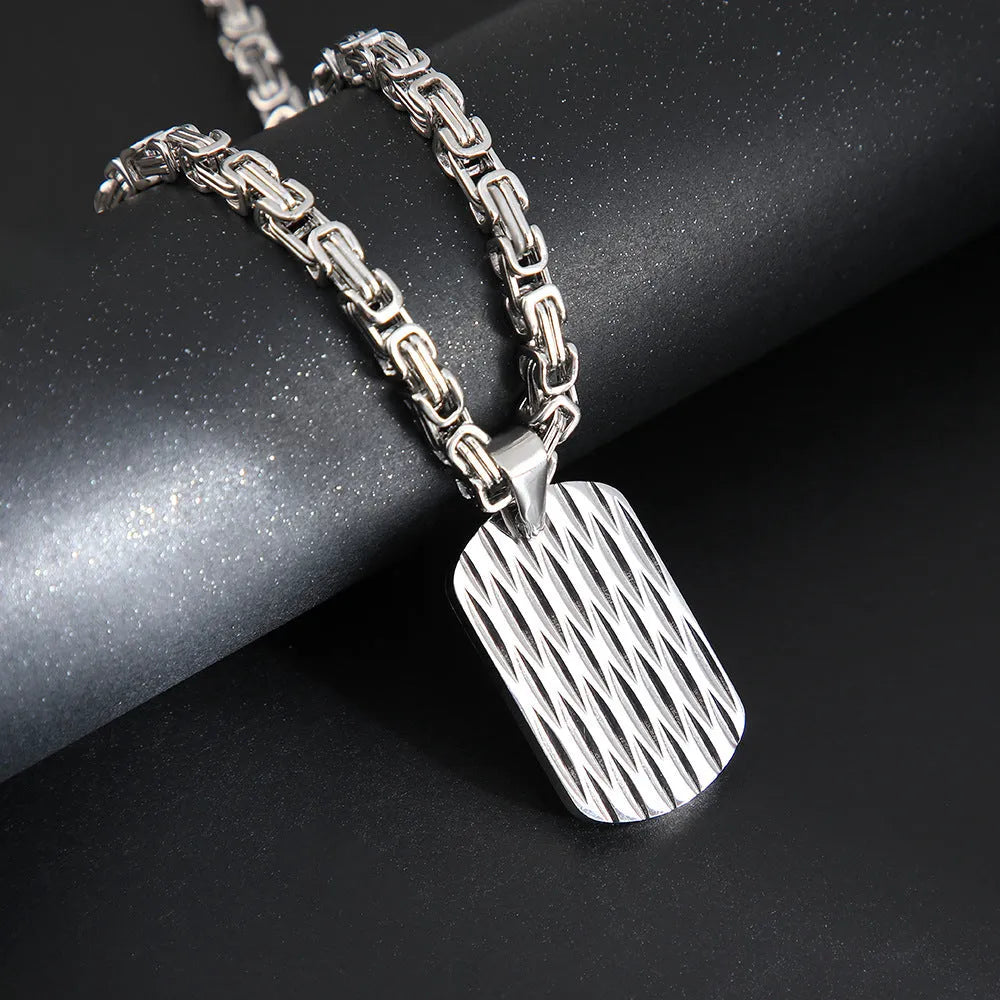 Titanium steel men's water ripple pendant necklace emperor chain gold silver black 51-60cm front view