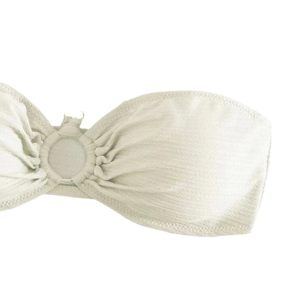 Women's halter bikini set in solid creamy-white colour with polyester spandex fabric
