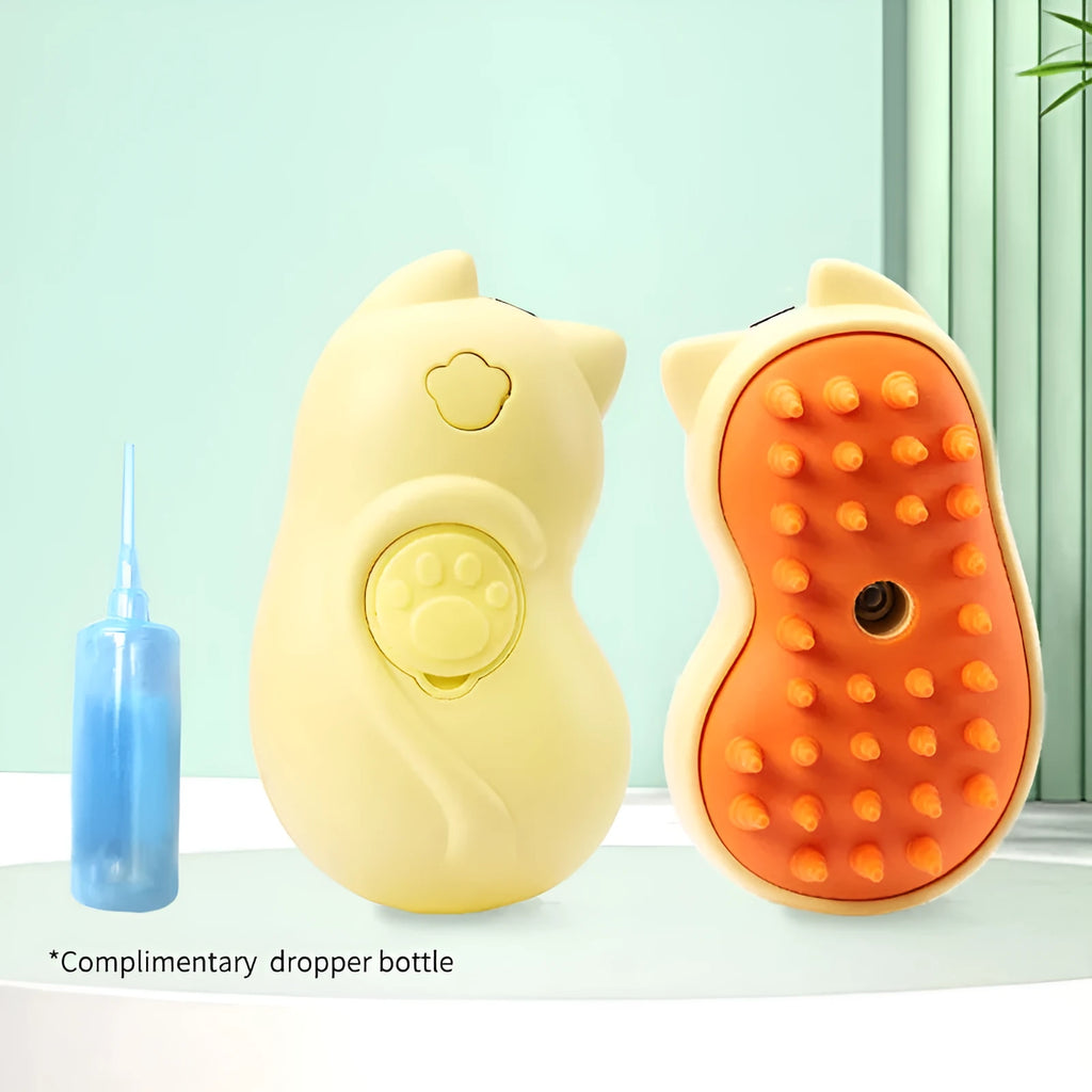 Yellow electric pet massage cleaning brush with ABS silicone bristles, measuring 6.5cm x 11.3cm