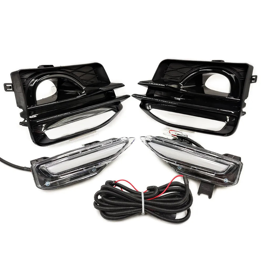 Infiniti Q50 Q70 front bumper LED daytime running and turn signal light unit with ABS housing.