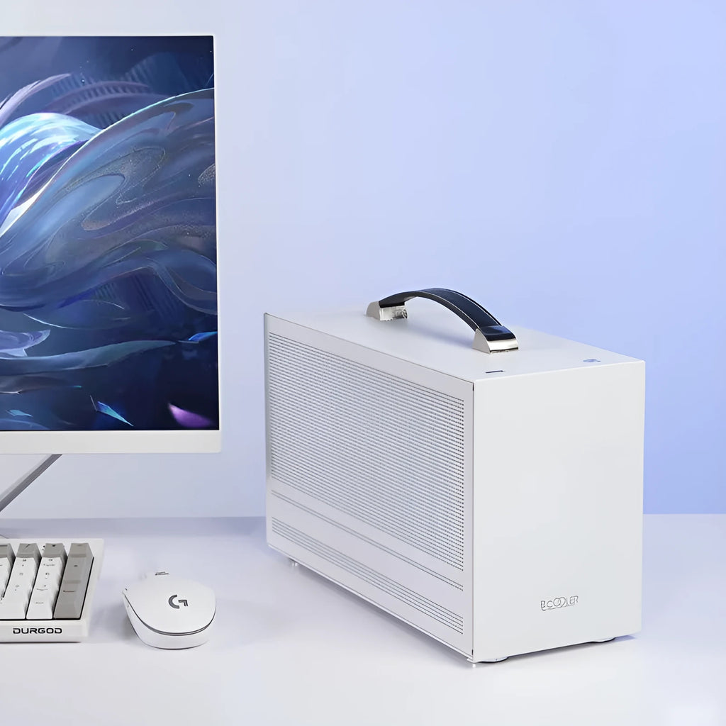 Hummingbird PRO ITX desktop computer chassis in titanium grey and white colour options