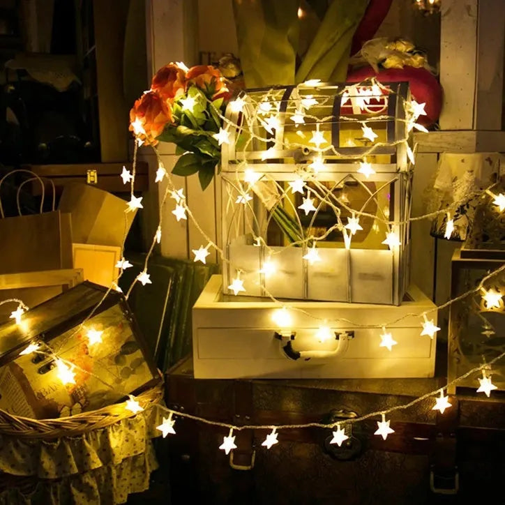 LED star light string 3m outdoor holiday decoration with 20 warm white glass shell lights