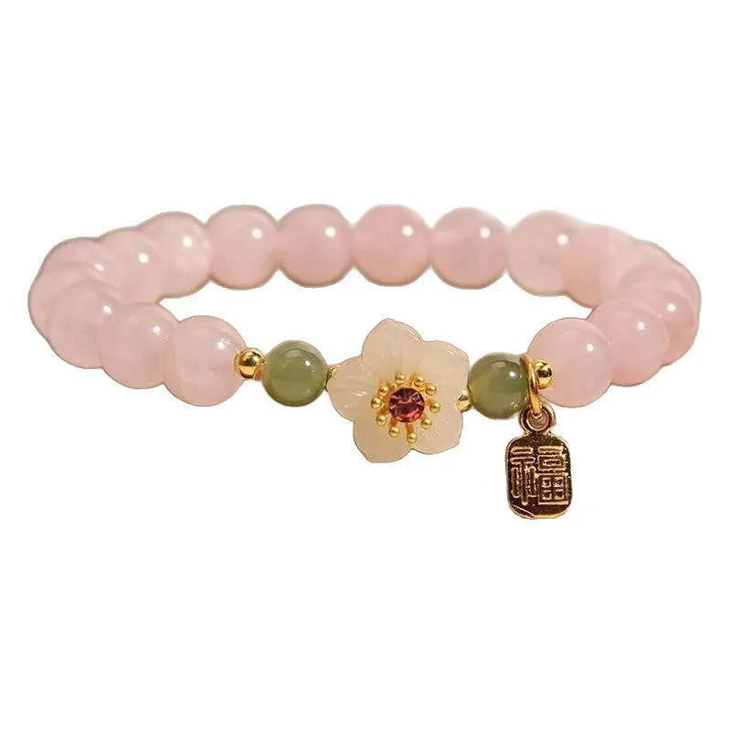 Crystal Hetian Jade Beaded Bracelet Peach Blossom National Style Pastoral Blessing Card Colour Women's