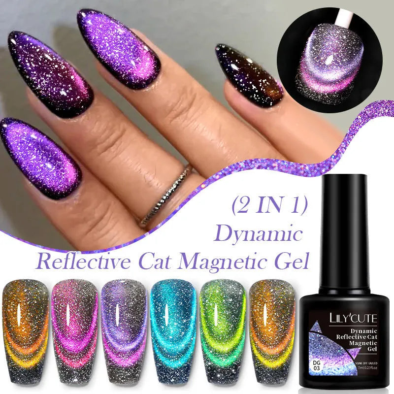 Cat eye series UV gel nail polish with diamond glitter fragments in six colour styles