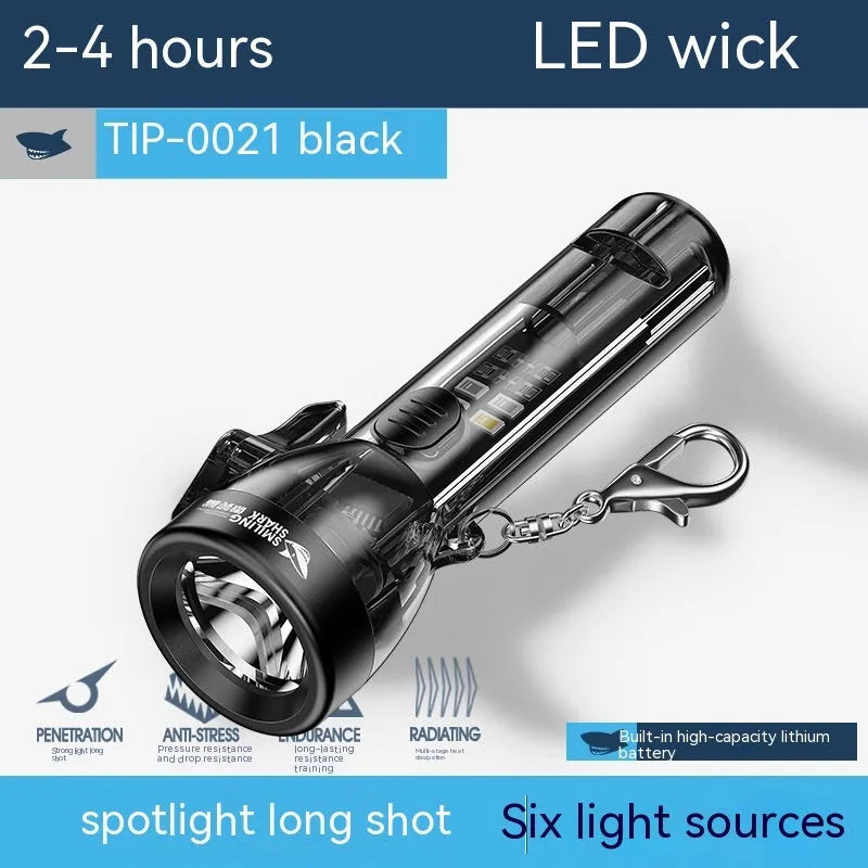 Black plastic USB rechargeable 1W portable flashlight with built-in 200mAh battery