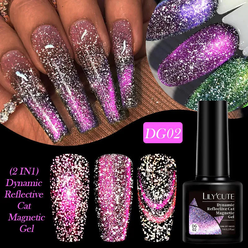 Cat eye series UV gel nail polish with diamond glitter fragments in six colour styles