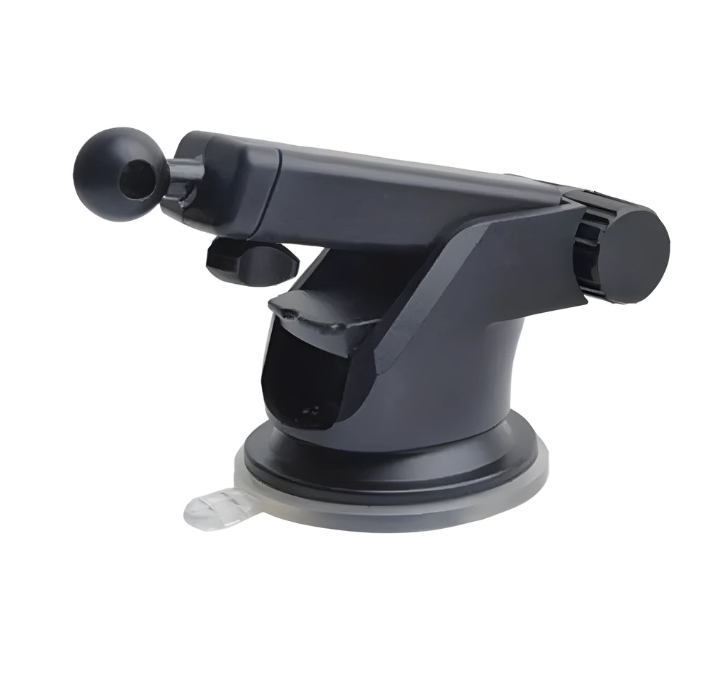 Black universal telescopic long rod car phone mounting bracket on a car dashboard.