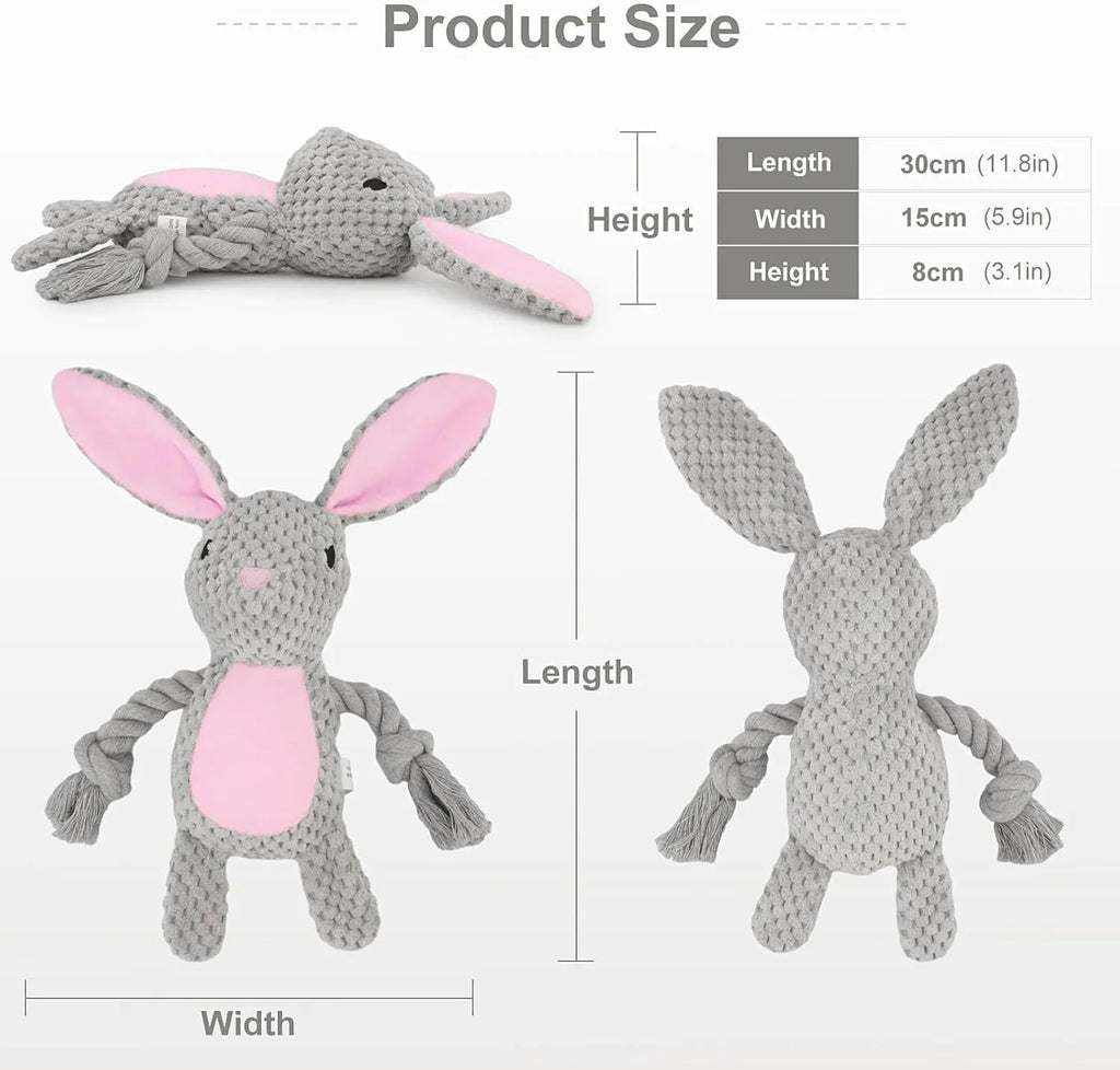 Plush dog squeaker toy with crinkle paper and cotton rope in animal shapes for small to medium dogs